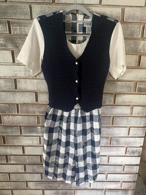 Vintage 80/90s Just In Thyme Gingham Floral Romper Sweater Vest Grannycore